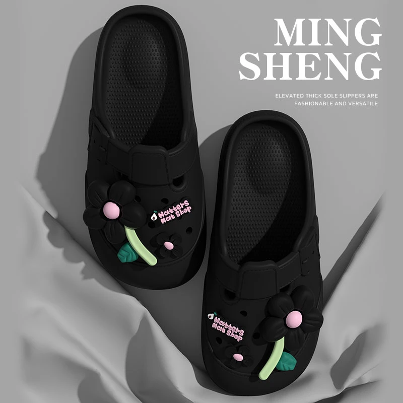 高颜值舒适休闲厚底增高拖鞋包头时尚沙滩防滑洞洞鞋学生踩屎感女