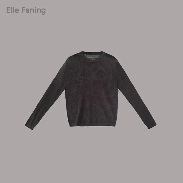 芒果优选-仙气绝美圆领竖坑条针织长袖