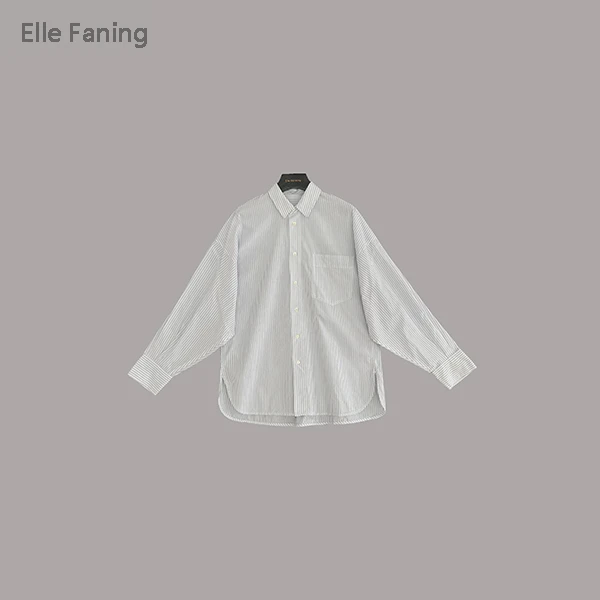 芒果优选-条纹解构清爽感翻领衬衣