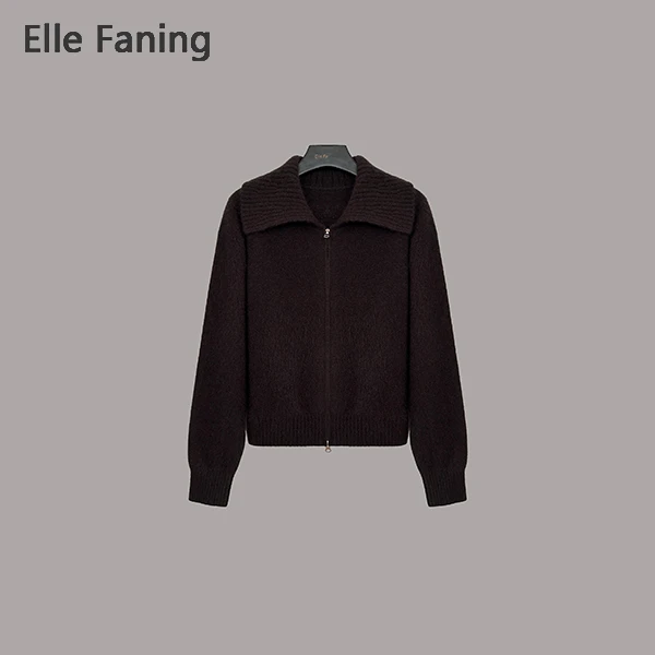 芒果优选-静好时光浣熊绒翻领双开拉链针织开衫