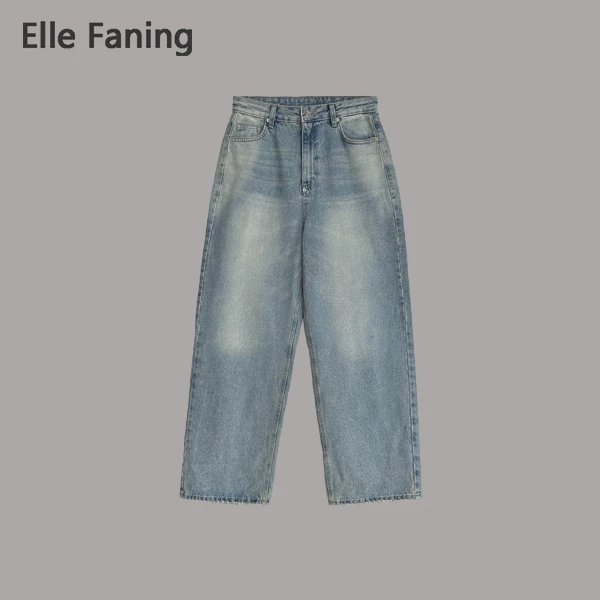 芒果优选-午后疏桐水洗磨边直筒牛仔裤