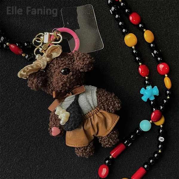 芒果优选-可爱毛绒深棕色小熊多彩挂件