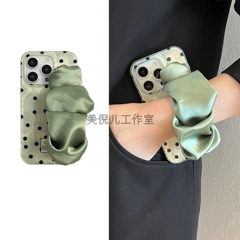 羽纱黑波点丝巾腕带苹果/华为荣耀vivo/oppo小米手机壳斜挎小众女