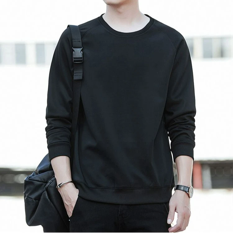 春秋季男上衣卫衣韩版潮流百搭纯色圆领宽松套头男装大码长袖