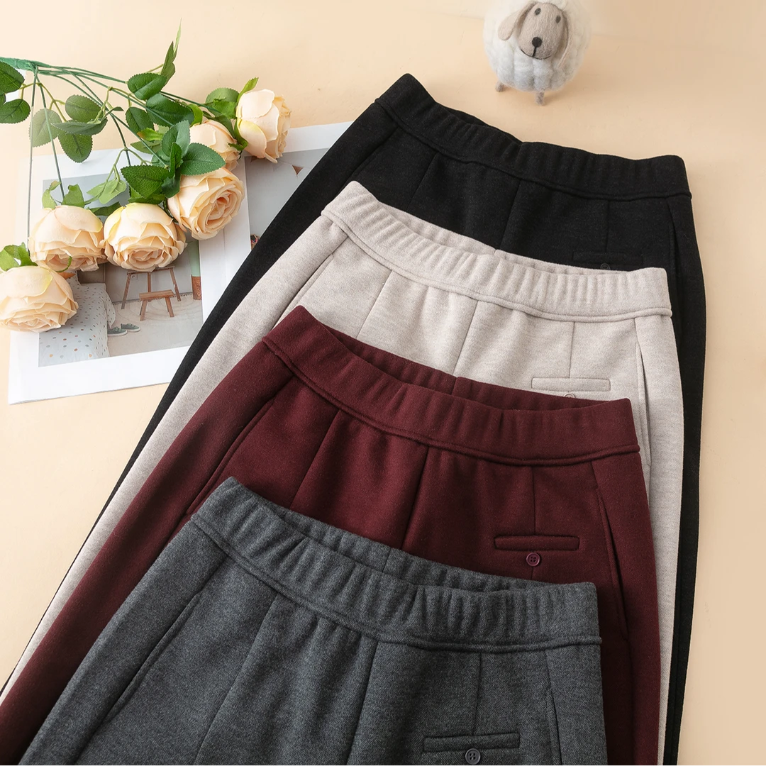 【新澳粒绒】雅丝冬季加绒加厚高级感高腰显瘦休闲镰刀裤-8856