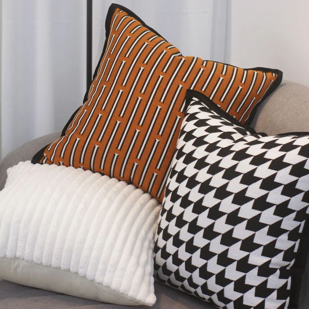 简约现代轻奢风格黑白系列靠枕卧室客厅沙发抱枕样板间复古靠背垫