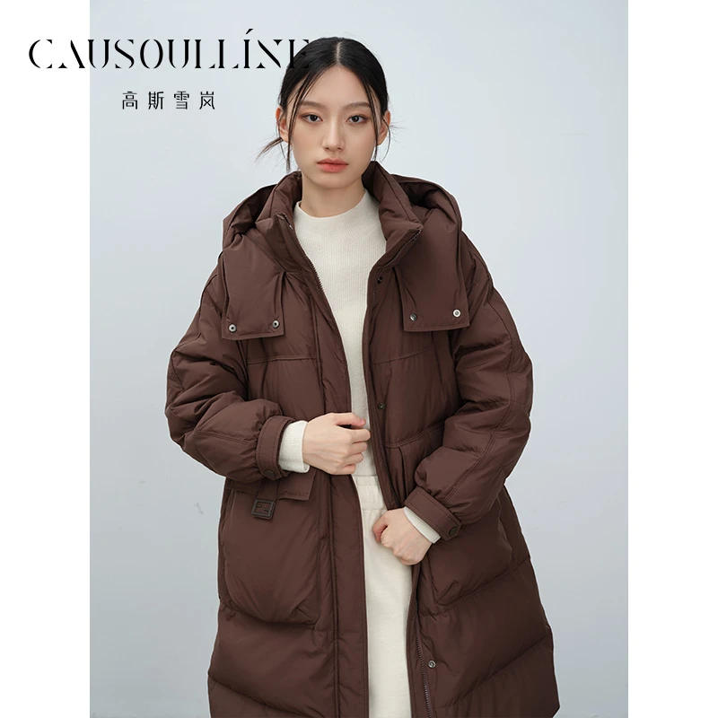 高斯雪岚【5折宠粉】白鹅绒气质中长款修身羽绒服女纯色25415048