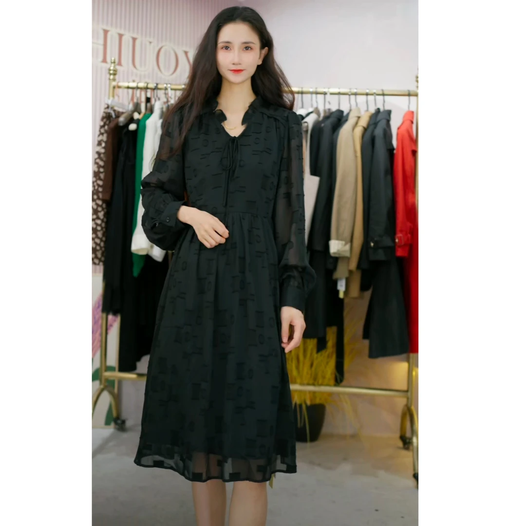 HIUOYA【秋款特惠】复古不规则中长裙百搭连衣裙23371656