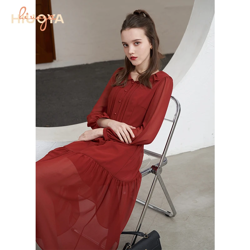 HIUOYA【秋款特惠】法式收腰通勤气质连衣裙23372126