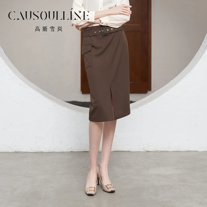 高斯雪岚【秋款特惠】显瘦时尚开叉修身中长款半身裙23318065