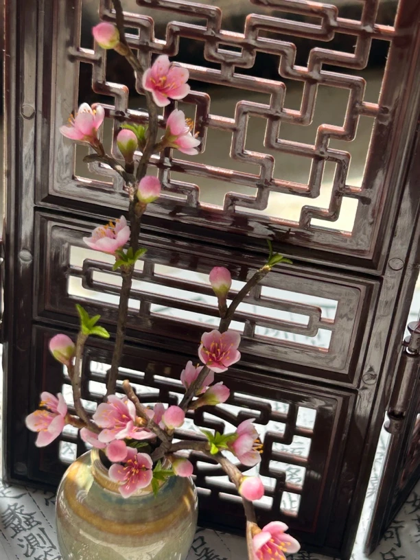 手工粘土玩具，微缩桃花枝，树脂粘土制作，先咨询后下单