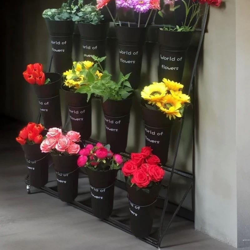 环保中号简单烤漆方便实木花店花架简约鲜多层花桶置物架展示架架