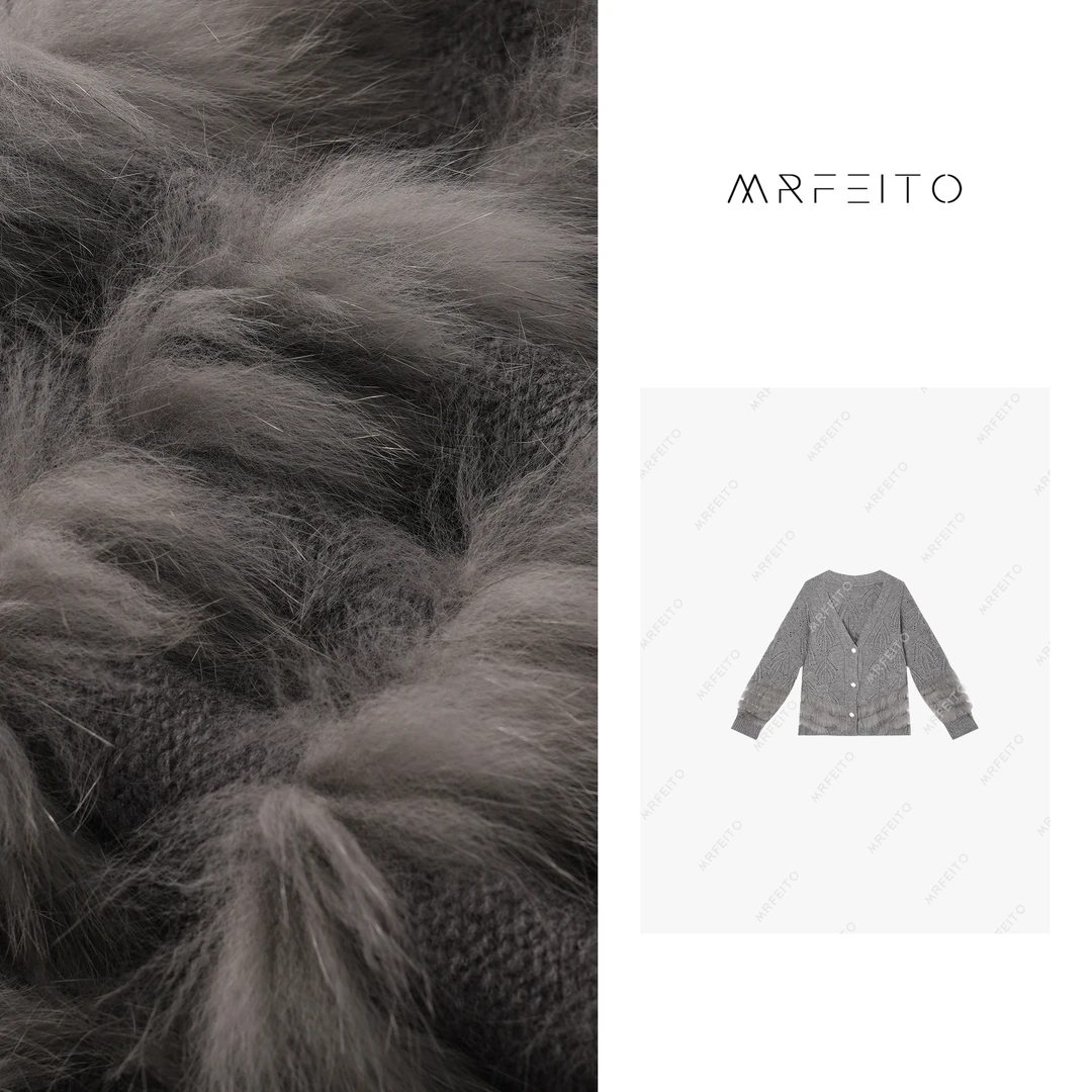 MRFEITO【白雪千层】慵懒风勾花狐狸毛毛衣开衫外套H1062KS01D28946