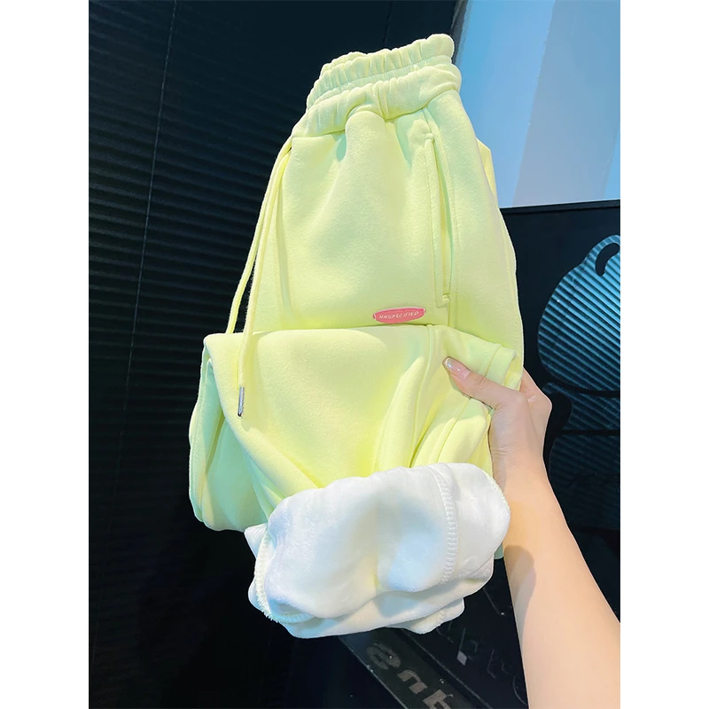 加绒卫裤女秋冬新款高腰显瘦裤子宽松阔腿束脚加厚百搭运动休闲裤