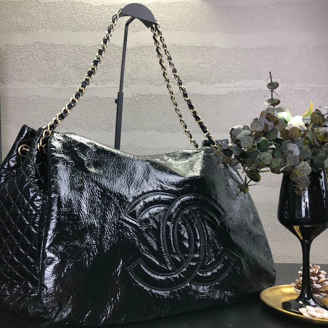95新 Chanel/香奈儿 黑金油蜡大双Cxxl机场包 底长48 11开