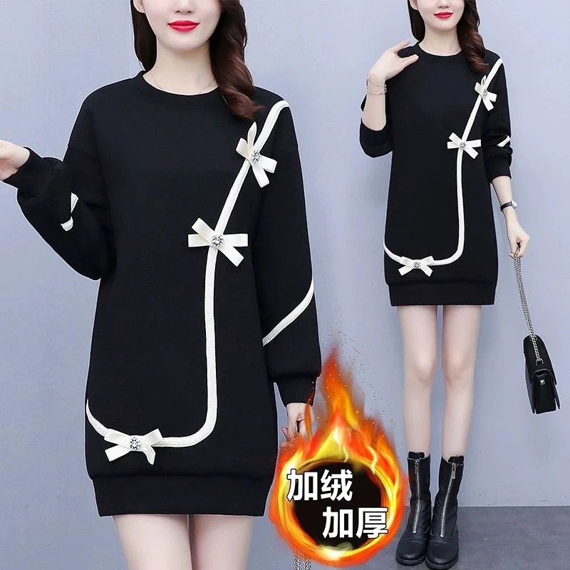 加厚保暖洋气中长款卫衣轻奢连衣裙2025新款大码春秋卫衣女款潮