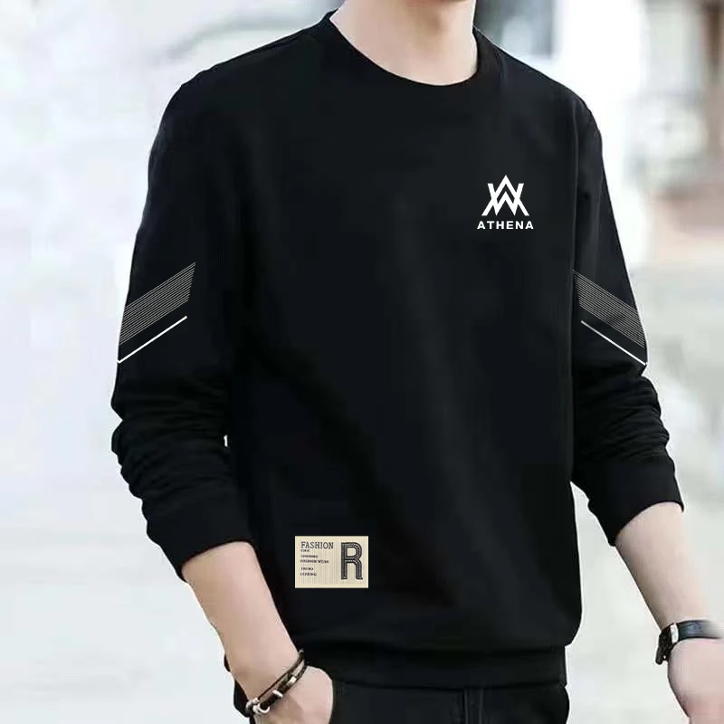 2025春秋季新款打底衫男士印花长袖圆领t恤潮流百搭加厚款卫衣