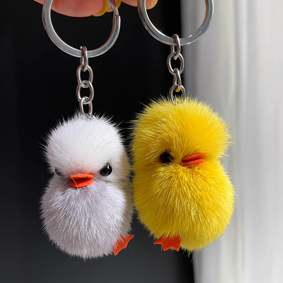 迷你水貂毛小黄鸭汽车钥匙扣挂饰可爱毛绒玩偶公仔书包挂件礼物