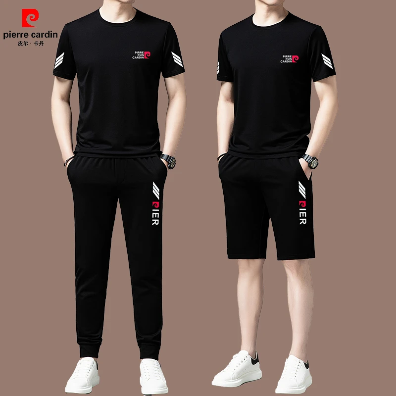 【国际品牌皮尔卡丹】高档桑蚕丝短袖男士休闲运动套装夏季两件套薄