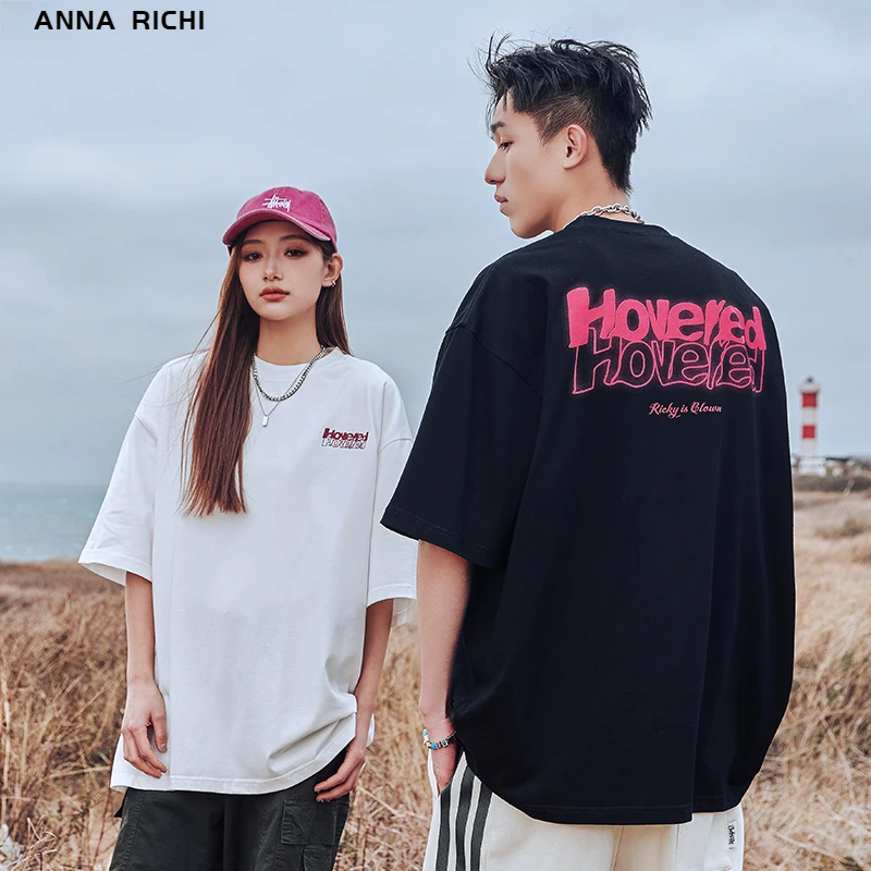 ANNA RICHI夏季美式印花男生短袖宽松休闲百搭欧美风圆领男士短袖