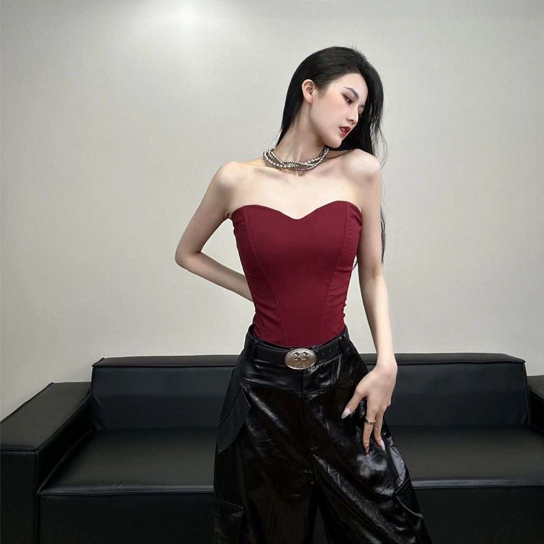 BETTER ME 彩色性感立体鱼骨束身抹胸修身背心显瘦内搭露肩上衣