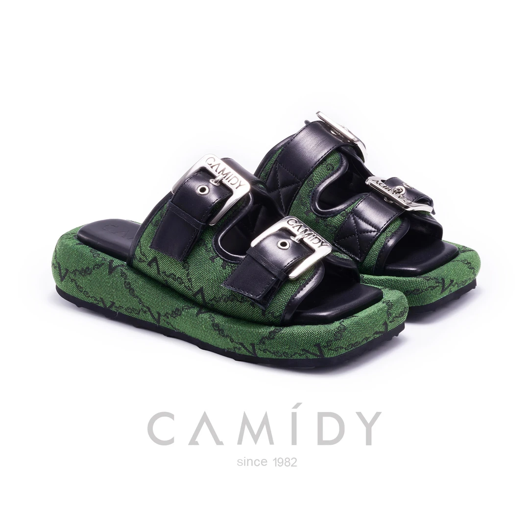 CAMIDY 复古拼色厚底一字凉拖鞋 M56008