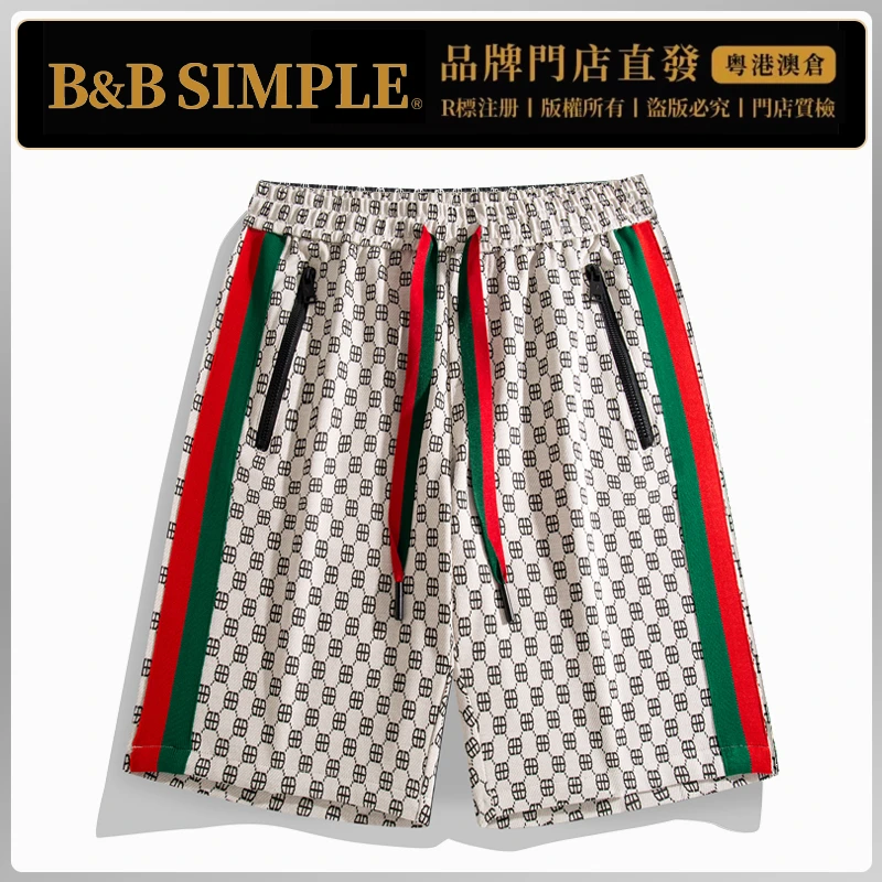 B&B simple品牌潮奢男士字母短裤夏季时尚宽松满印高档五分裤子男
