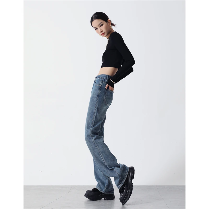 莱赛尔天丝阔腿牛仔裤女高腰宽松2024秋冬直筒新款修身显瘦小个子