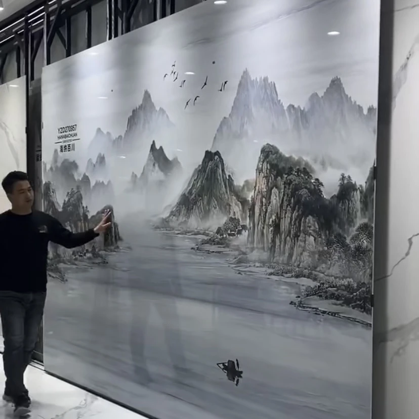 岩板现代简约沙发客厅电视背景墙900×2600佛山源头厂家现货定制