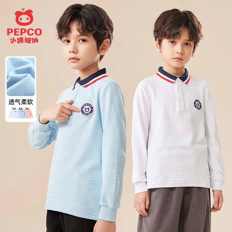 小猪班纳男童长袖t恤春秋款POLO衫儿童翻领打底衫中大童休闲校服