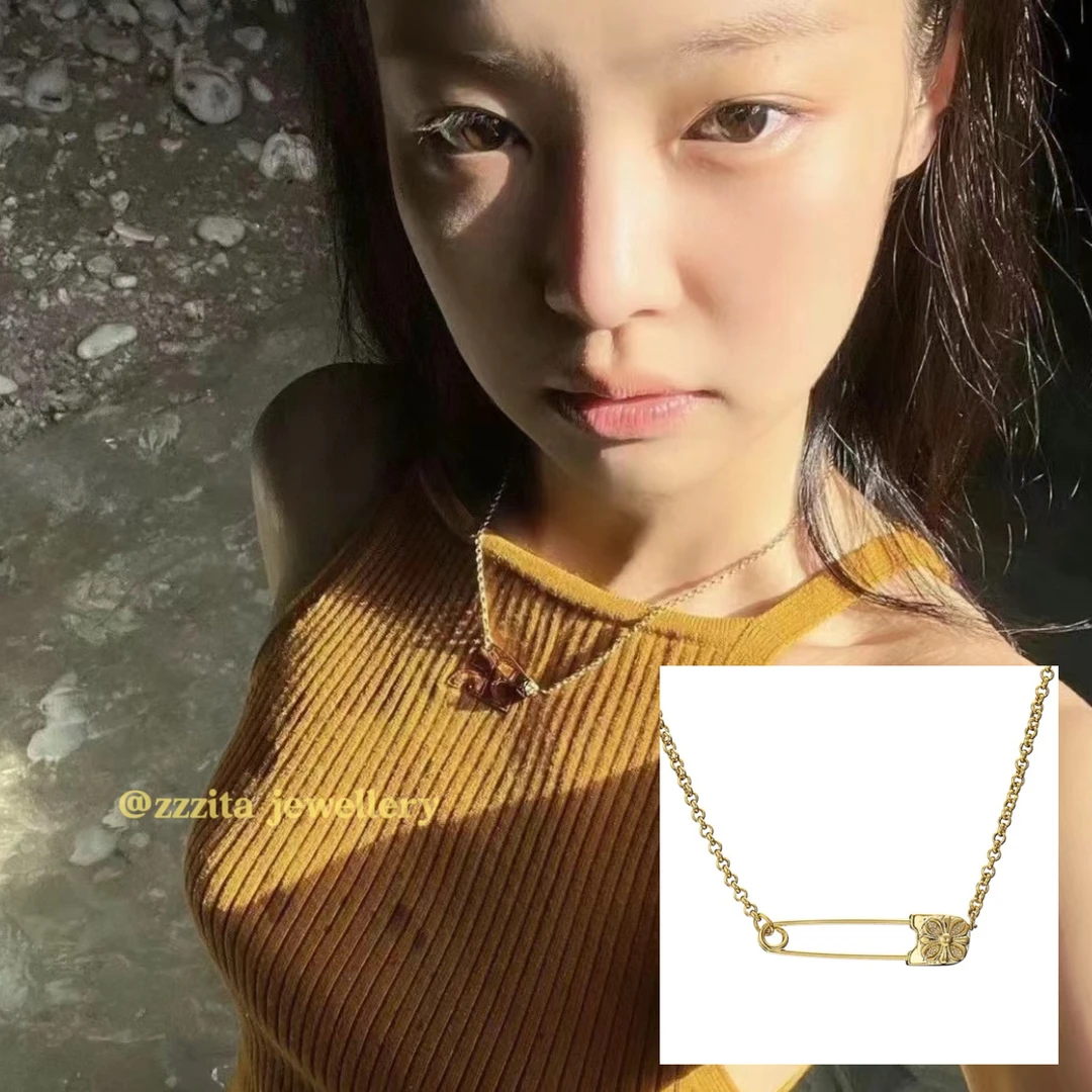 合金项链 【jennie同款】金色别针项链小众设计感百搭辣妹ins锁骨链