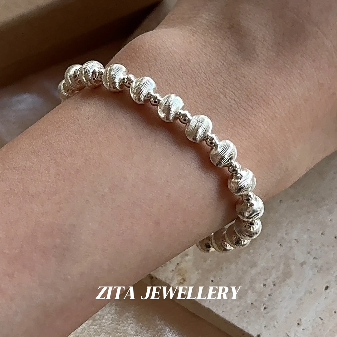 合金手链 复古简约银色拉丝小圆球百搭手链