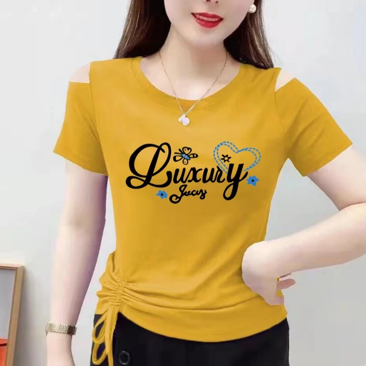 春夏季新款圆领时髦短袖t恤女装绑带洋气修身体恤打底衫正肩上衣