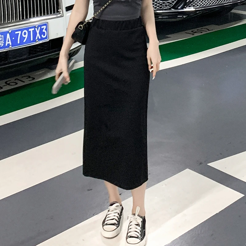 直筒半身裙女黑色高腰后开叉包臀裙2025新款复古半裙中长款一步裙