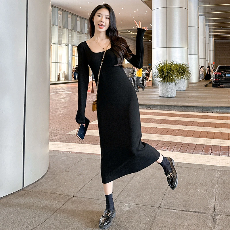 秋款女装2025年新款韩版时尚纯棉收腰遮肉显瘦长裙大码长袖连衣裙