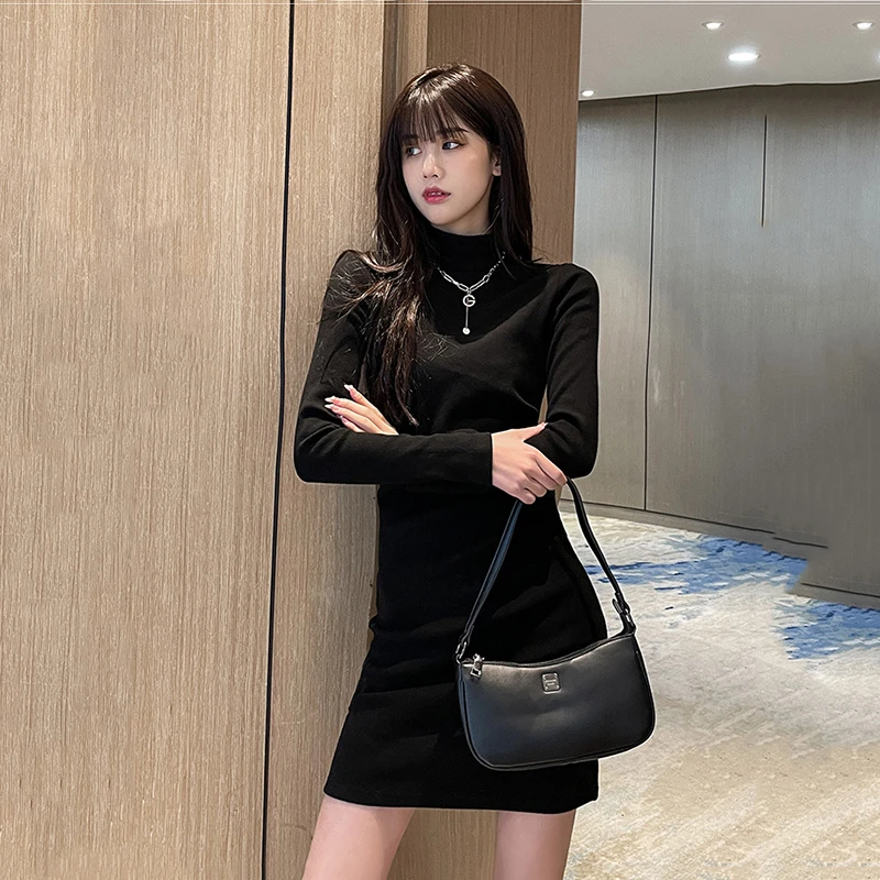 气场强大女装轻奢打底连衣裙秋冬配大衣内搭修身显瘦中长款包臀裙