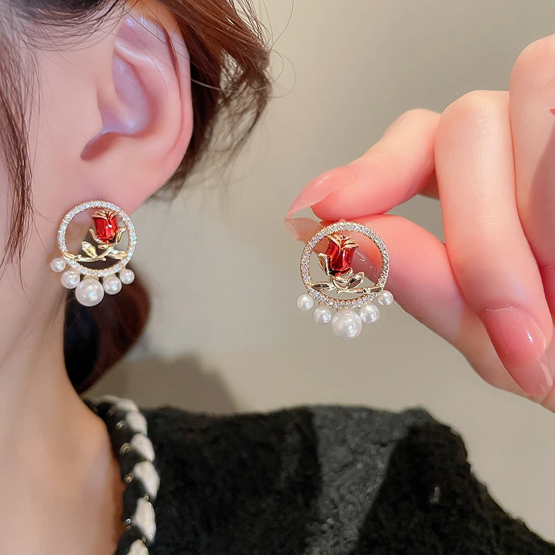 【K53】时尚国风红色个性精致简约耳钉 ZSA1096