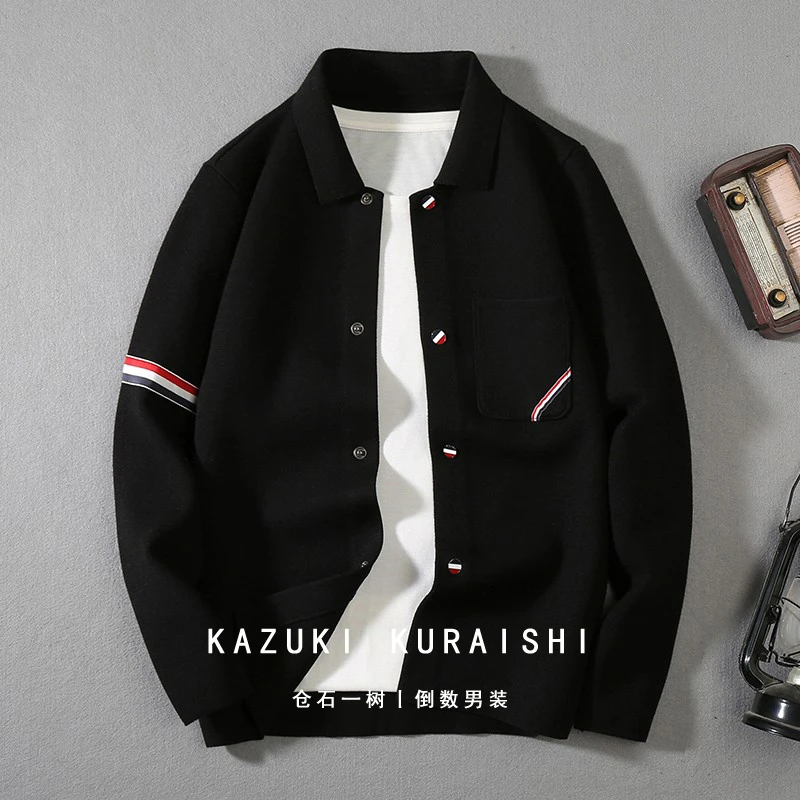 仓石一树潮牌男士秋季韩版潮流时尚宽松翻领针织飞行夹克美式工装