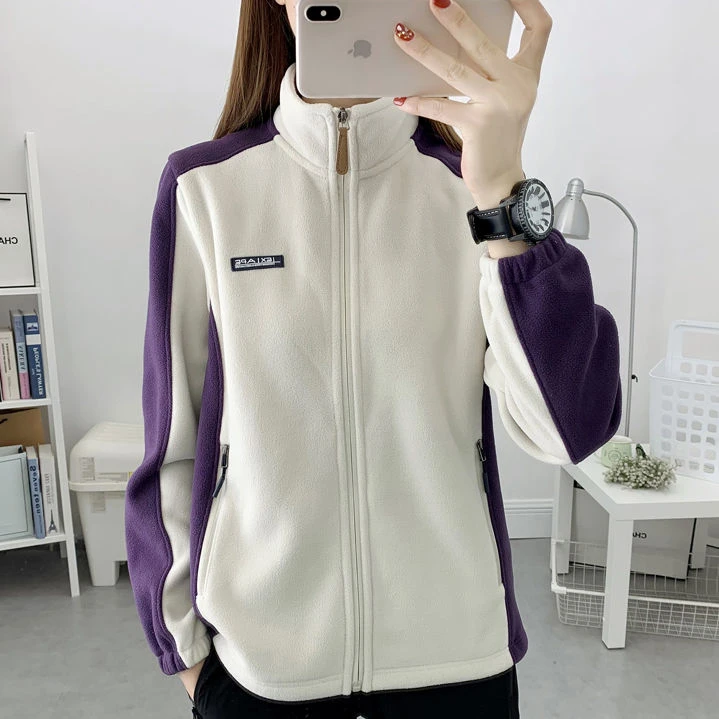 144F超细摇粒绒外套女秋冬加厚保暖拉绒开衫冲锋衣内胆户外抓绒衣