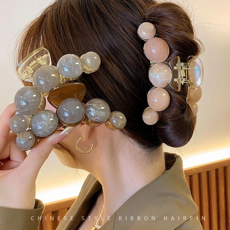 网红渐变星球抓夹女高级感气质发卡简约后脑勺盘发发夹鲨鱼夹头饰