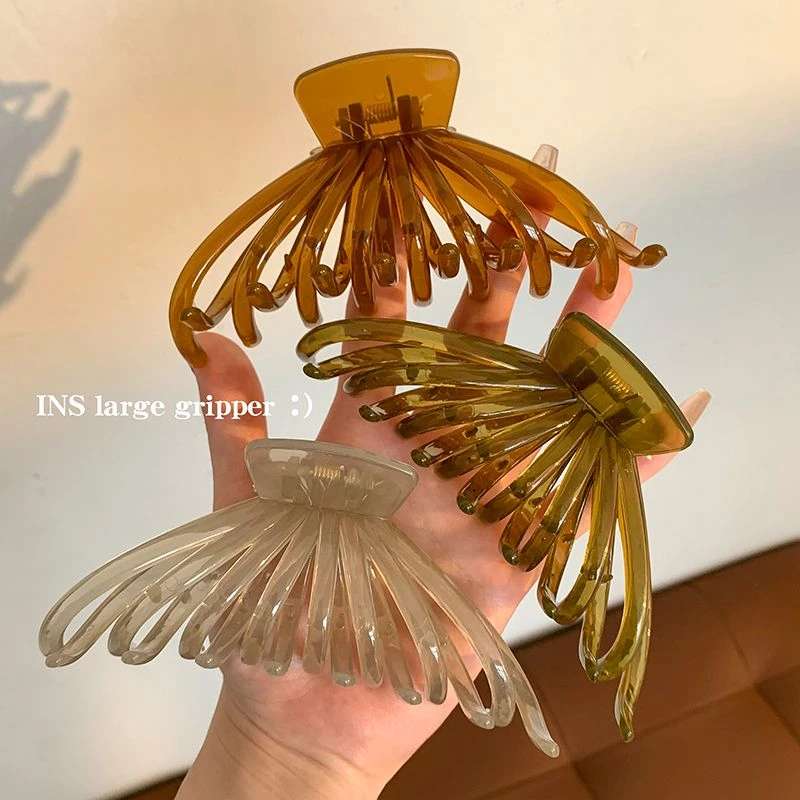 合金亚克力发饰 超实用大号抓夹ins新款果冻色系发抓发量多盘发夹