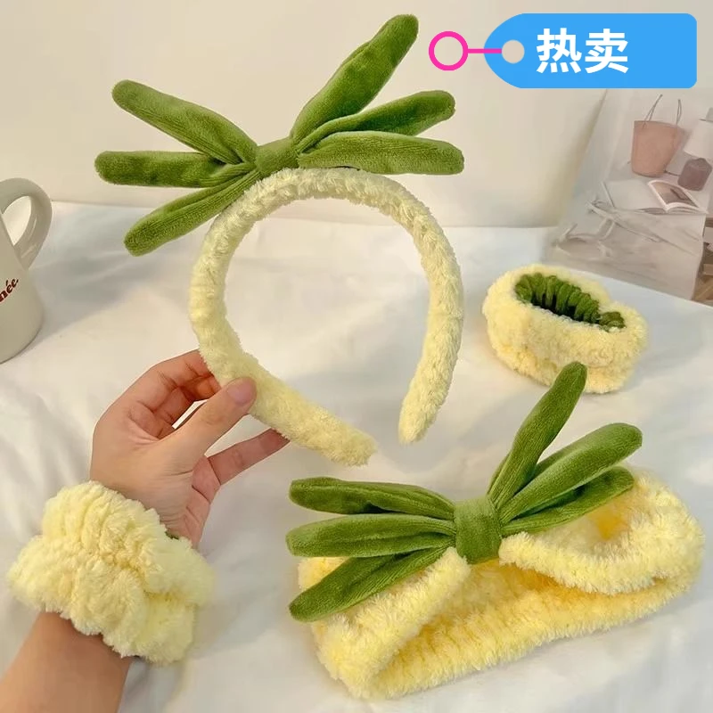 化妆洗漱三件套发箍洗脸专用个性菠萝防湿水手腕带头箍发卡敷头饰