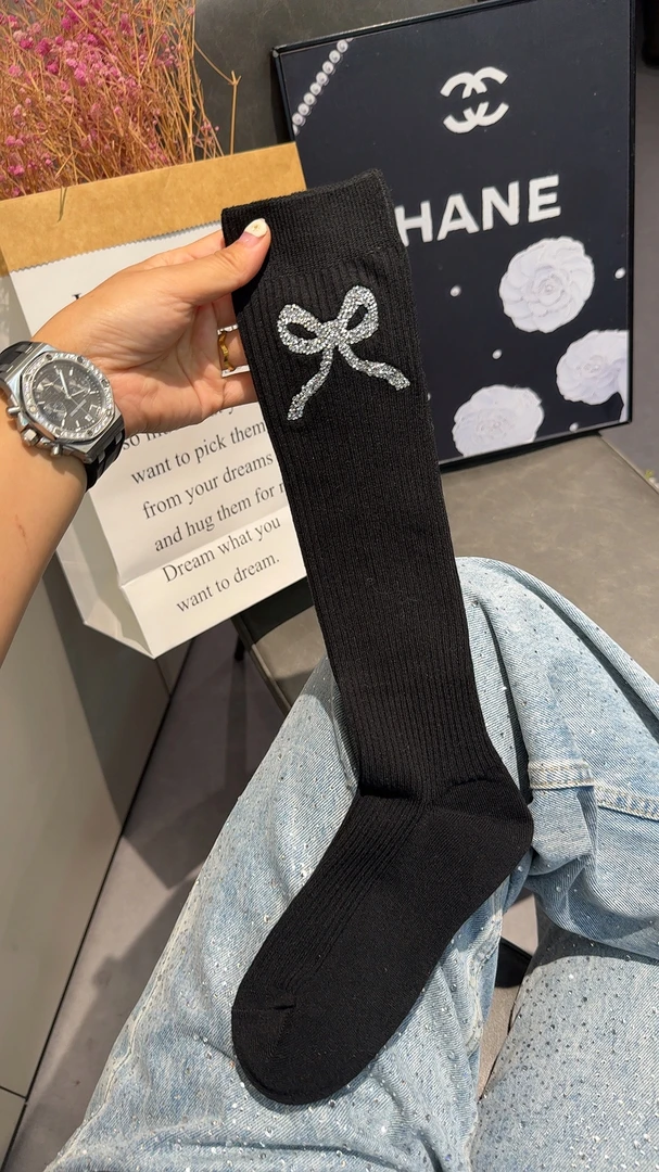 蝴蝶结钻饰品小腿袜