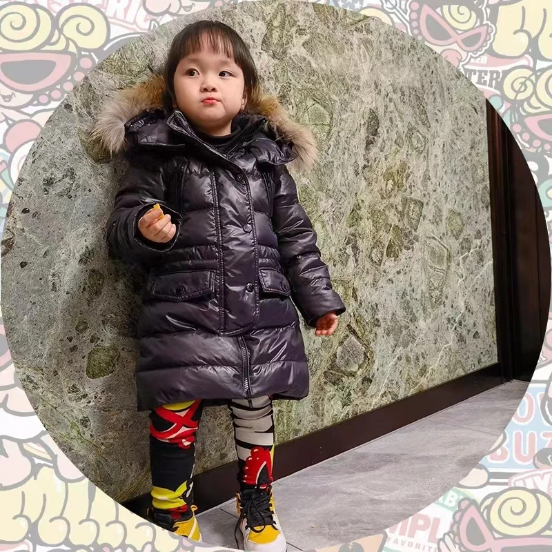 儿童黑色冬季毛领儿童长款羽绒服中长款加厚保暖韩版休闲