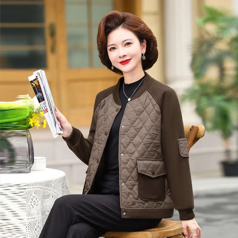 妈妈秋装棉服洋气夹棉外套薄款小棉衣时尚新款中老年秋冬短款棉袄