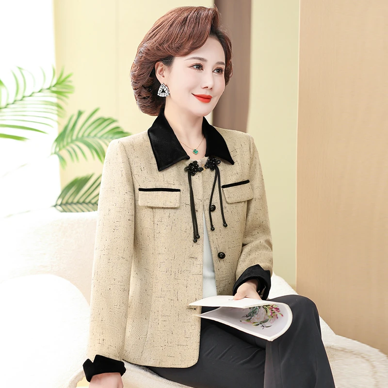 中年妈妈春装国风外套女中老年女装2024新款春秋洋气西装夹克上衣