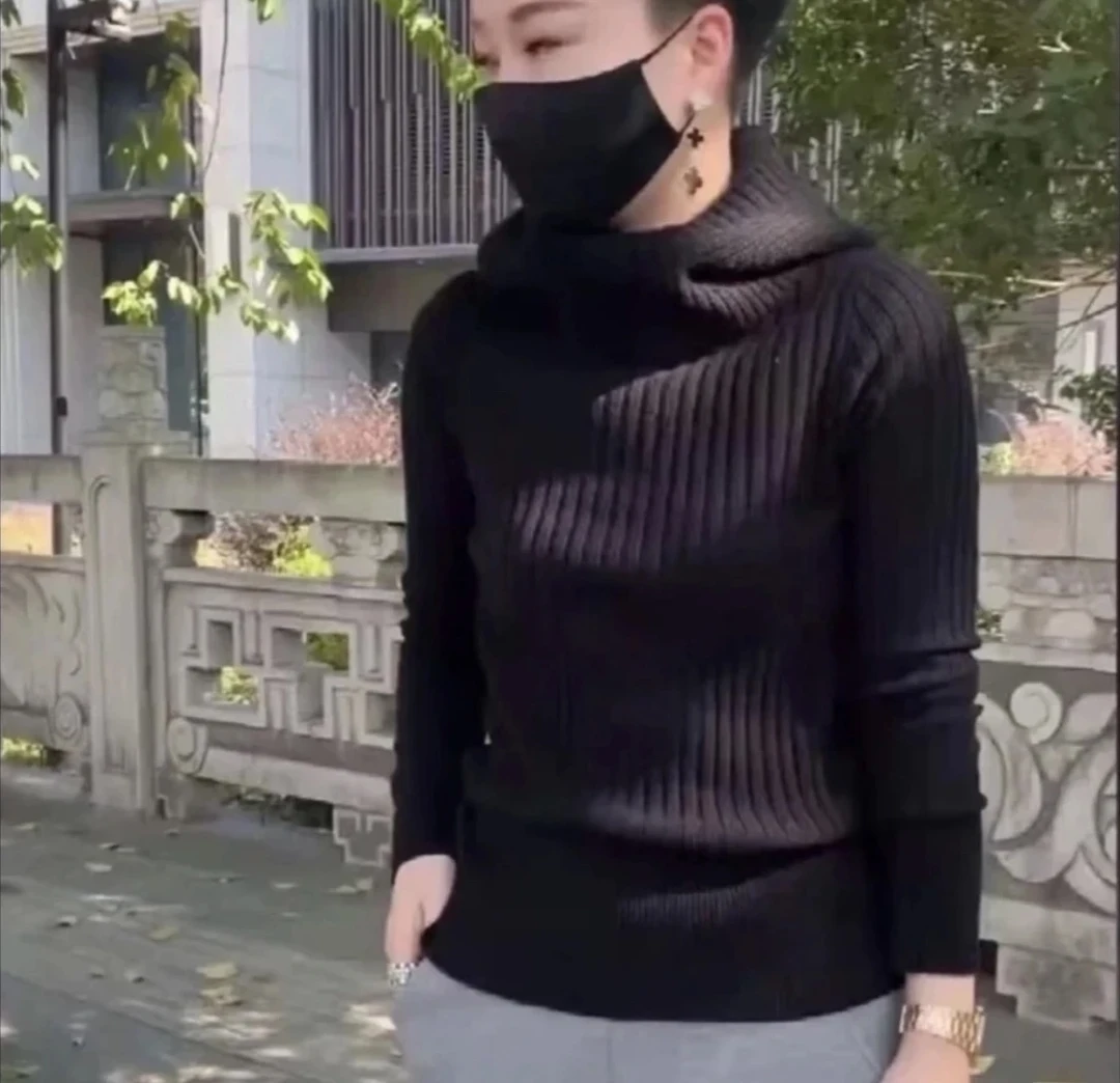 纯色连帽显瘦毛衣针织衫