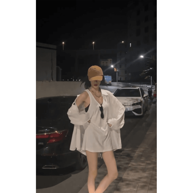 简约气质小个子薄款防晒透气长袖衬衫上衣轻熟风性感辣妹吊带背心