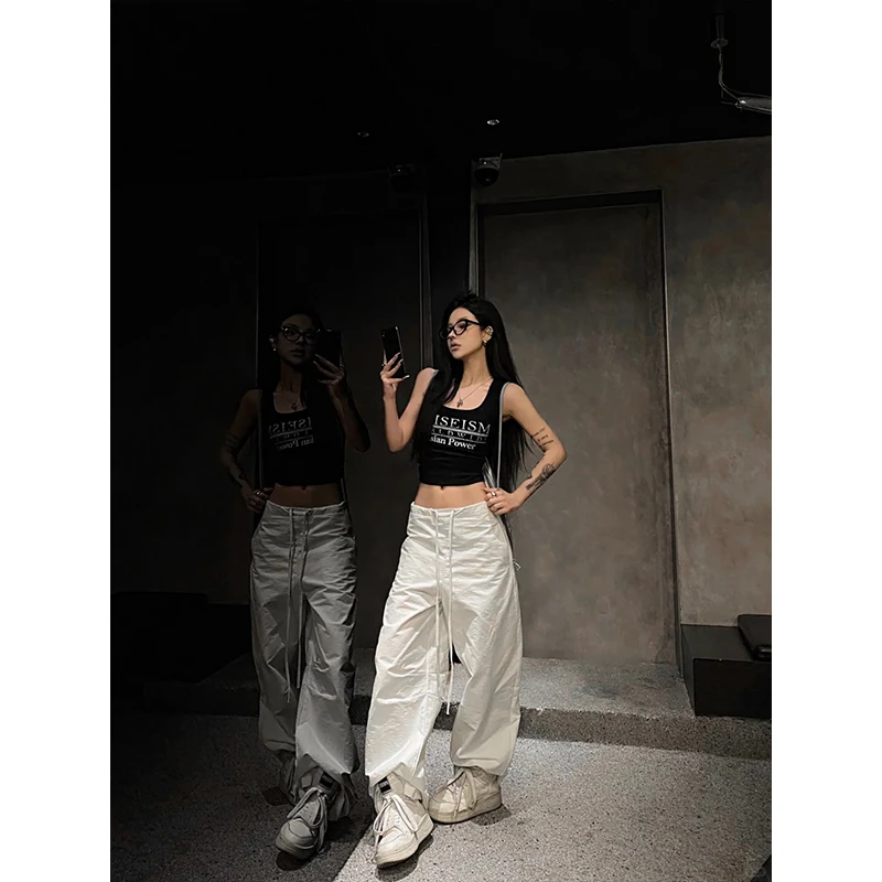 2025夏日性感辣妹百搭修身显瘦背心上衣高腰垂感休闲直筒阔腿裤女