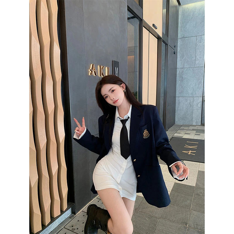 2024秋季新款韩系甜辣学院风长袖衬衫上衣修身显瘦百搭休闲背带裙